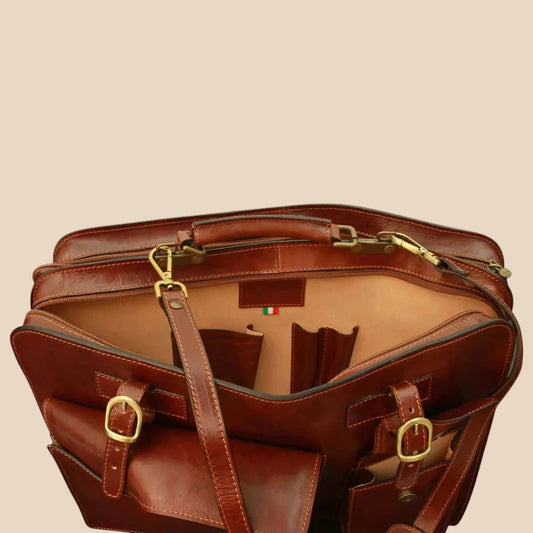 Leather Briefcase With Front Pockets (Magnetic Lock) - Image 2 | Bufalo d'Oro
