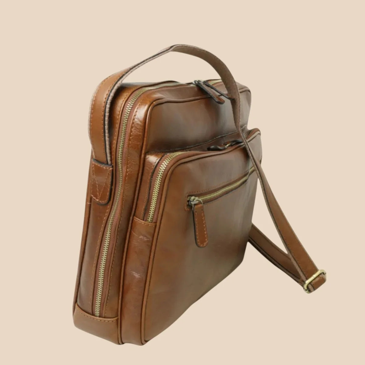 Large Leather Bag With Zip Closures - Image 3 | Bufalo d'Oro