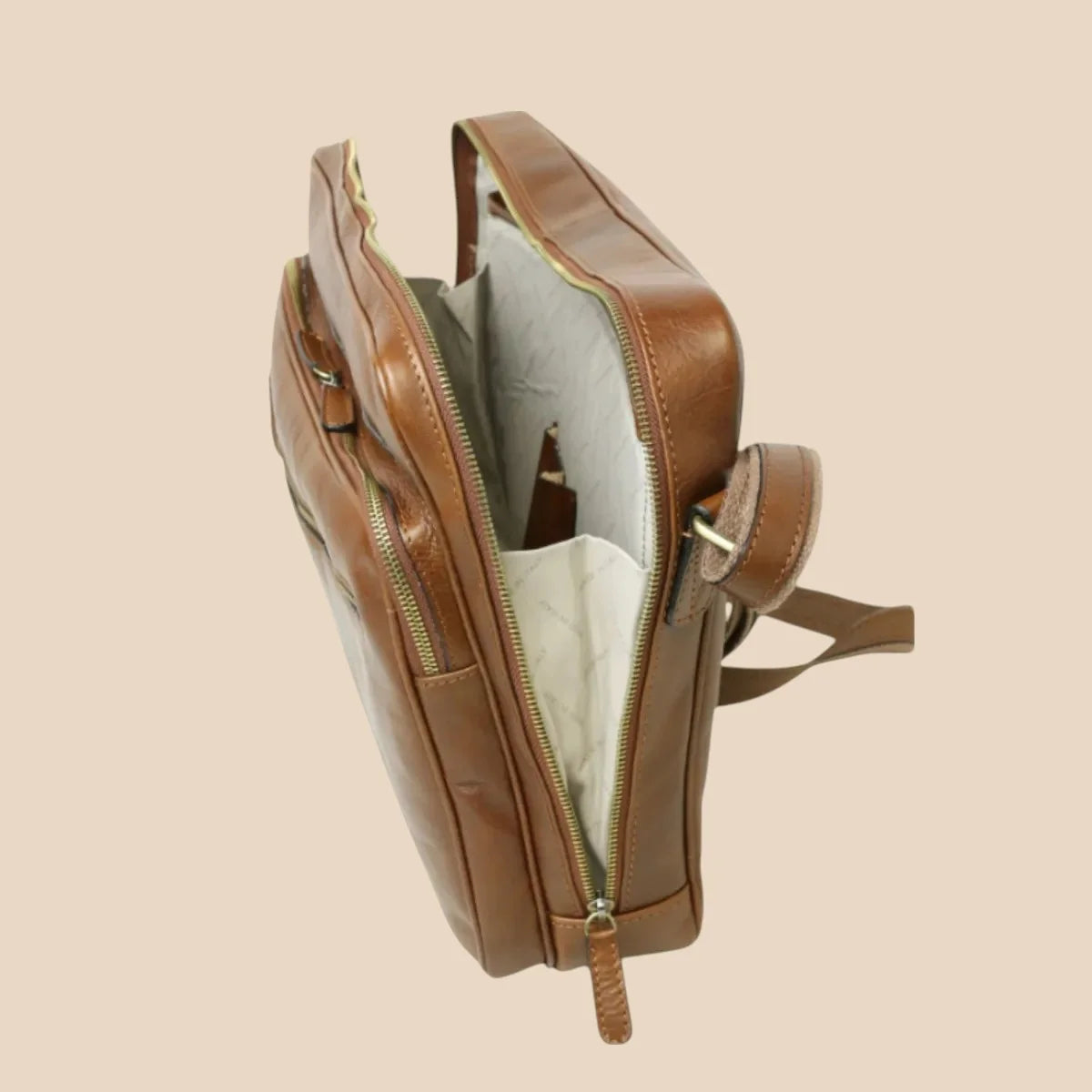 Large Leather Bag With Zip Closures - Image 6 | Bufalo d'Oro