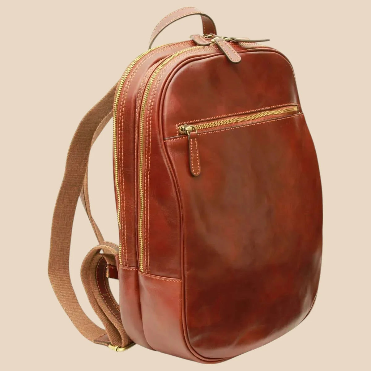 Leather Backpack With Exterior Zip Pockets - Image 6 | Bufalo d'Oro
