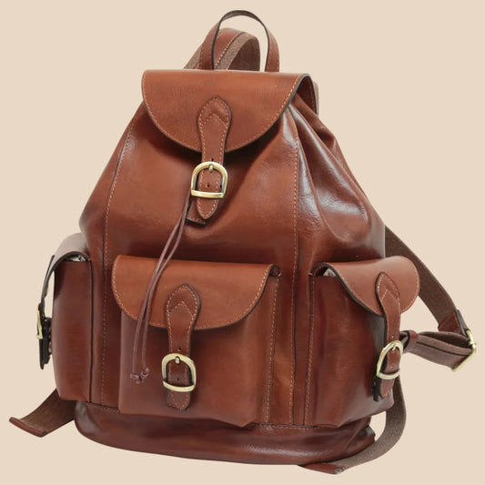 Leather Backpack With 3 Exterior Pockets - Image 1 | Bufalo d'Oro
