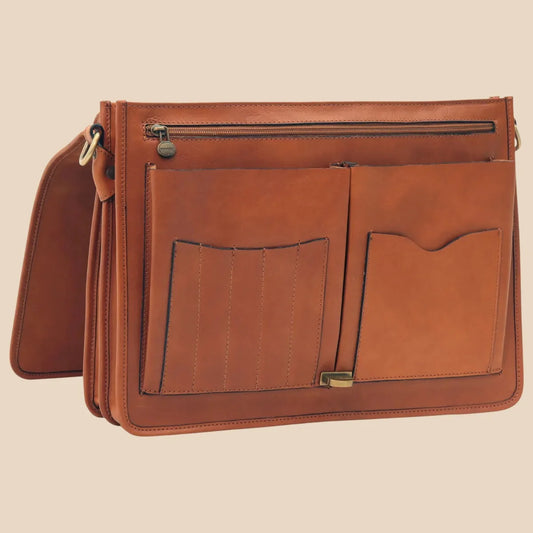 Cowhide Leather Full Length Flap Briefcase - Image 2 | Bufalo d'Oro
