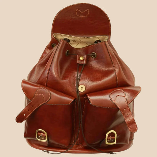 Leather Backpack With 2 Exterior Pockets - Image 2 | Bufalo d'Oro