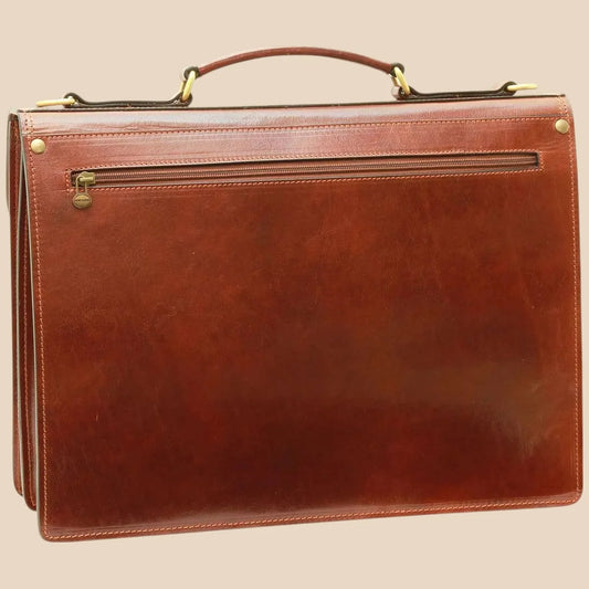 Briefcase With Leather Shoulder Strap - Brown Colonial - Image 2 | Bufalo d'Oro