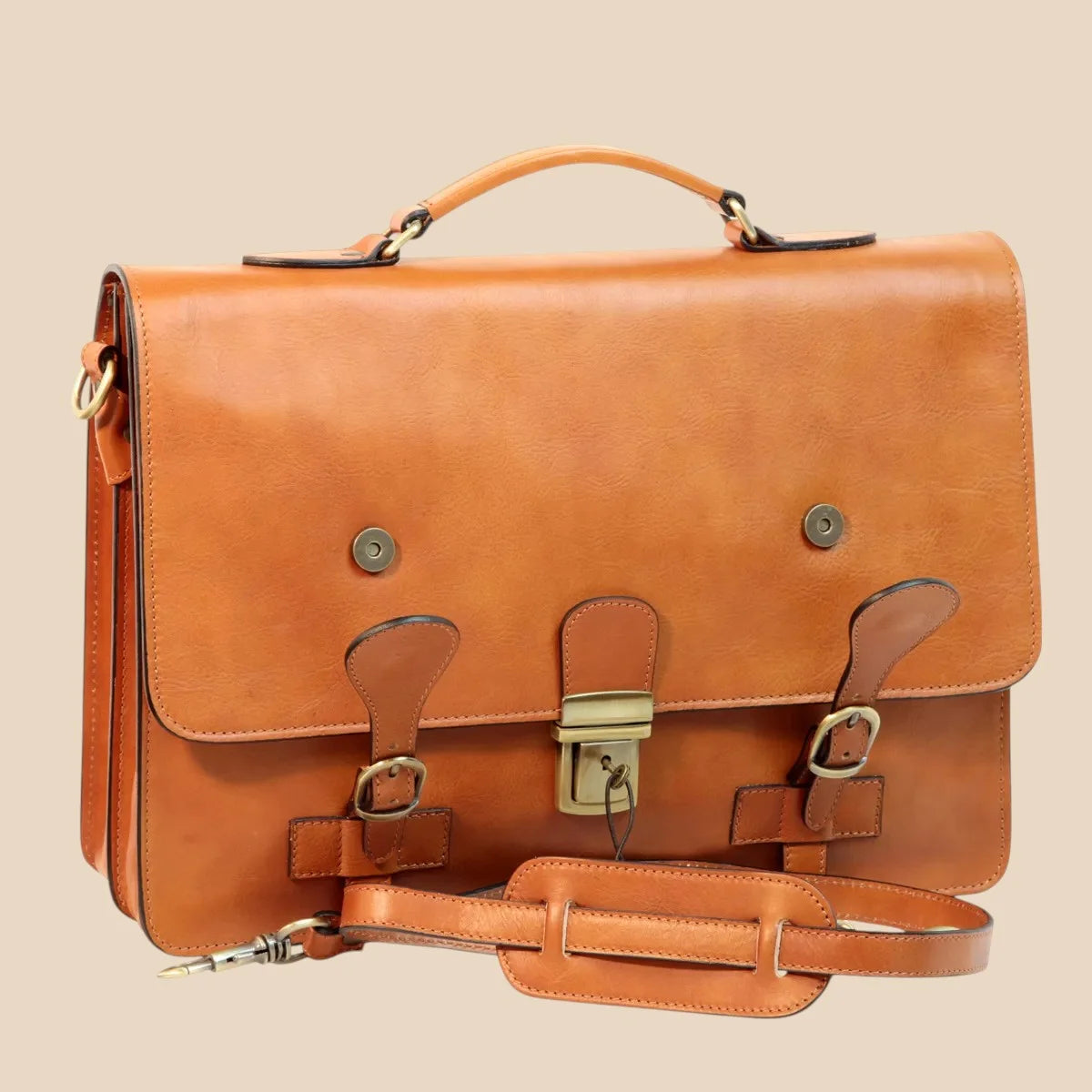 Leather Briefcase With Buckle Closures - Image 1 | Bufalo d'Oro