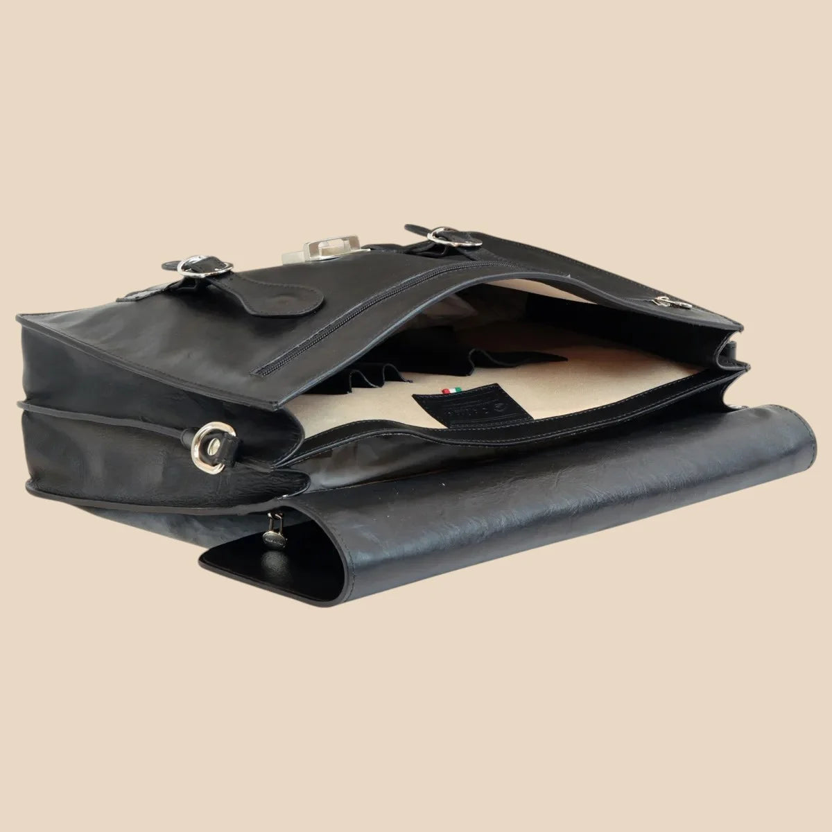 Leather Briefcase With Buckle Closures - Image 8 | Bufalo d'Oro