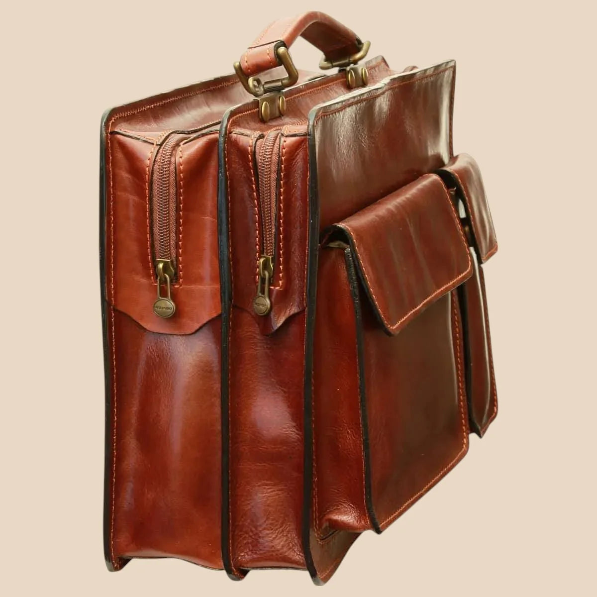 Leather Briefcase With 2 Front Pockets - Image 4 | Bufalo d'Oro