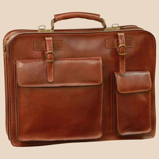 Leather Briefcase With Belt Straps - Image 1 | Bufalo d'Oro