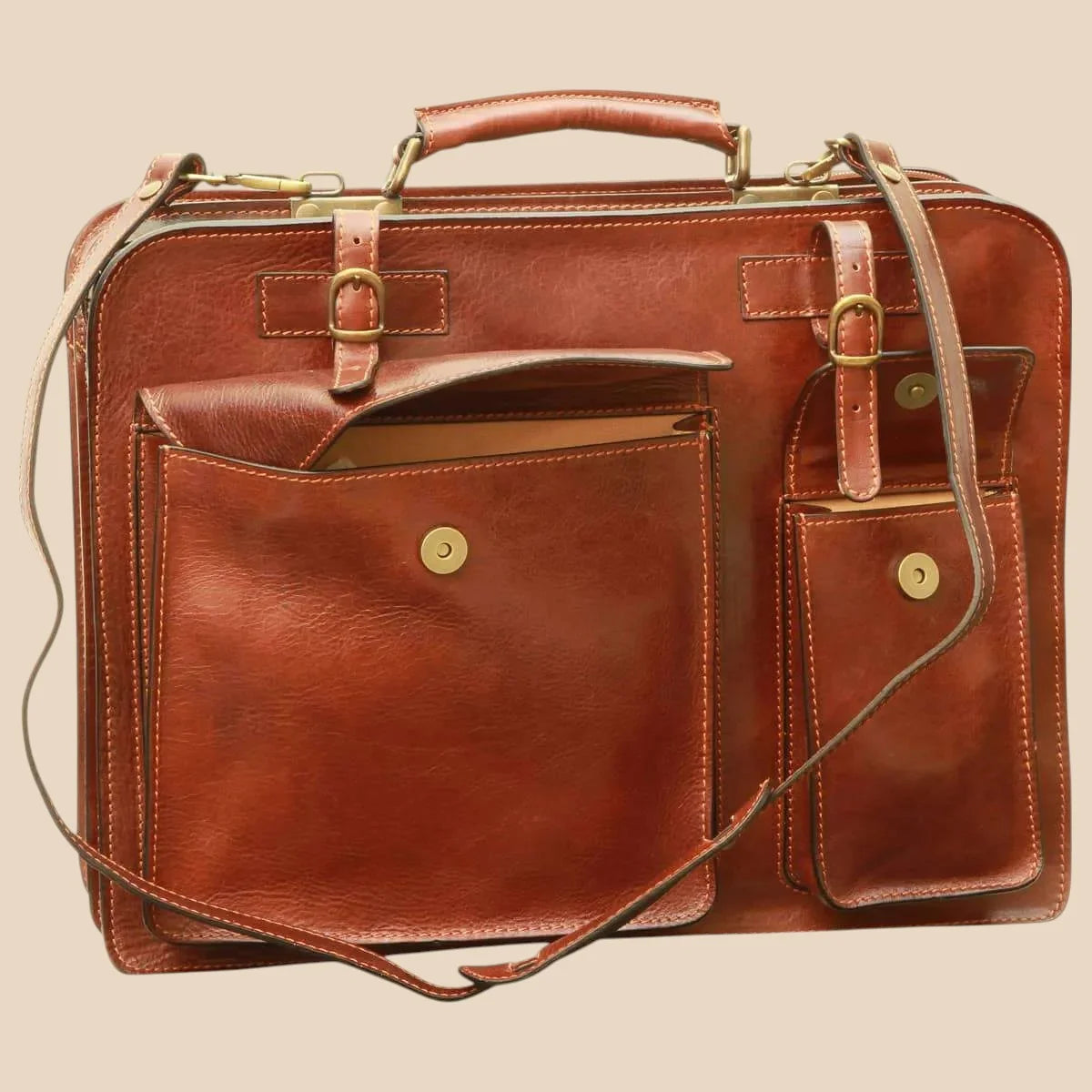 Leather Briefcase With Belt Straps - Image 5 | Bufalo d'Oro