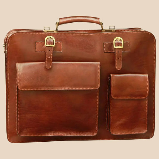 Leather Briefcase With Front Pockets (Magnetic Lock) - Image 1 | Bufalo d'Oro