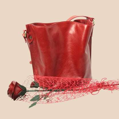 Full Grain Leather Shoulder Bag With Leather Red Rose - Image 2 | Bufalo d'Oro
