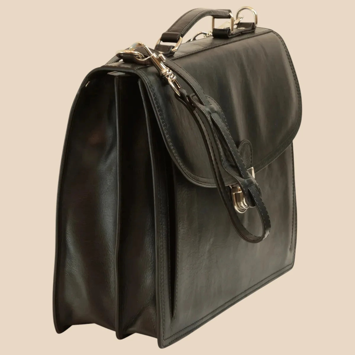 Briefcase With Leather Shoulder Strap - Brown Colonial - Image 7 | Bufalo d'Oro