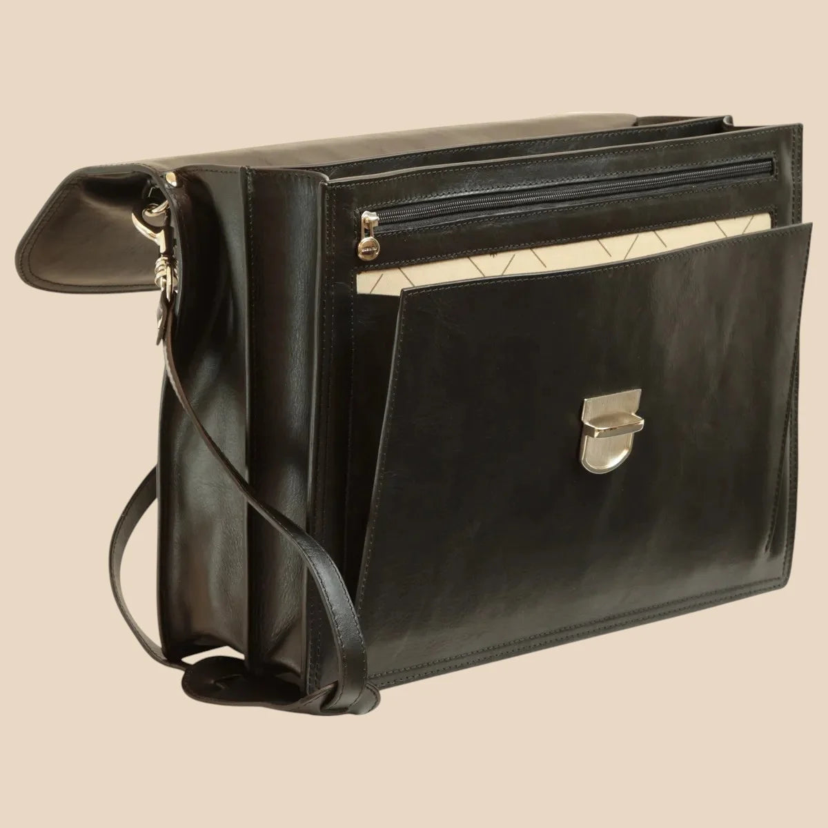 Briefcase With Leather Shoulder Strap - Brown Colonial - Image 4 | Bufalo d'Oro