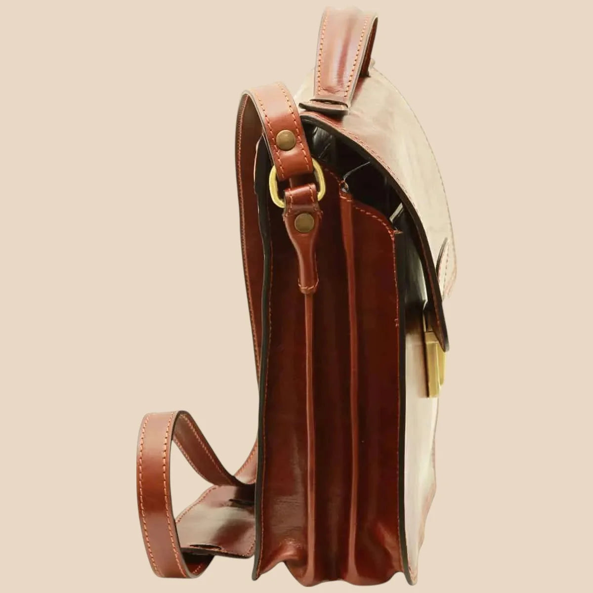 Leather Crossbody Satchel Bag - Image 5 | Bufalo d'Oro