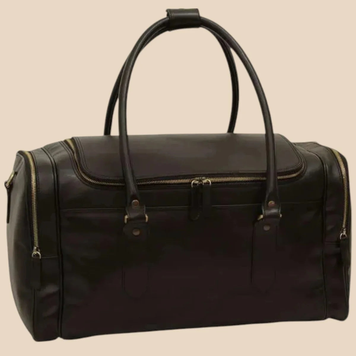 Round Metal Zip Leather Travel Bag - Image 1 | Bufalo d'Oro