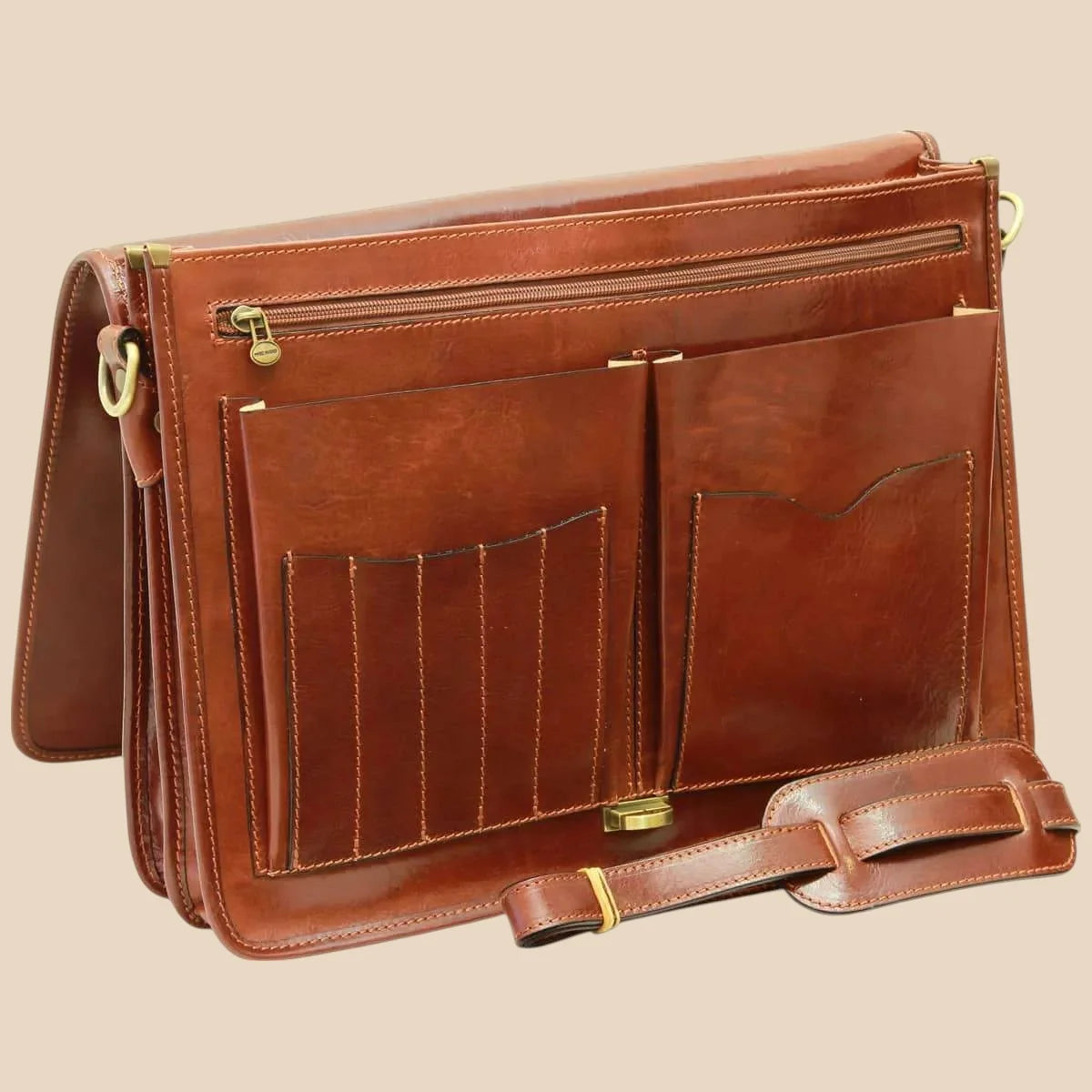 Cowhide Leather Full Length Flap Briefcase - Image 15 | Bufalo d'Oro