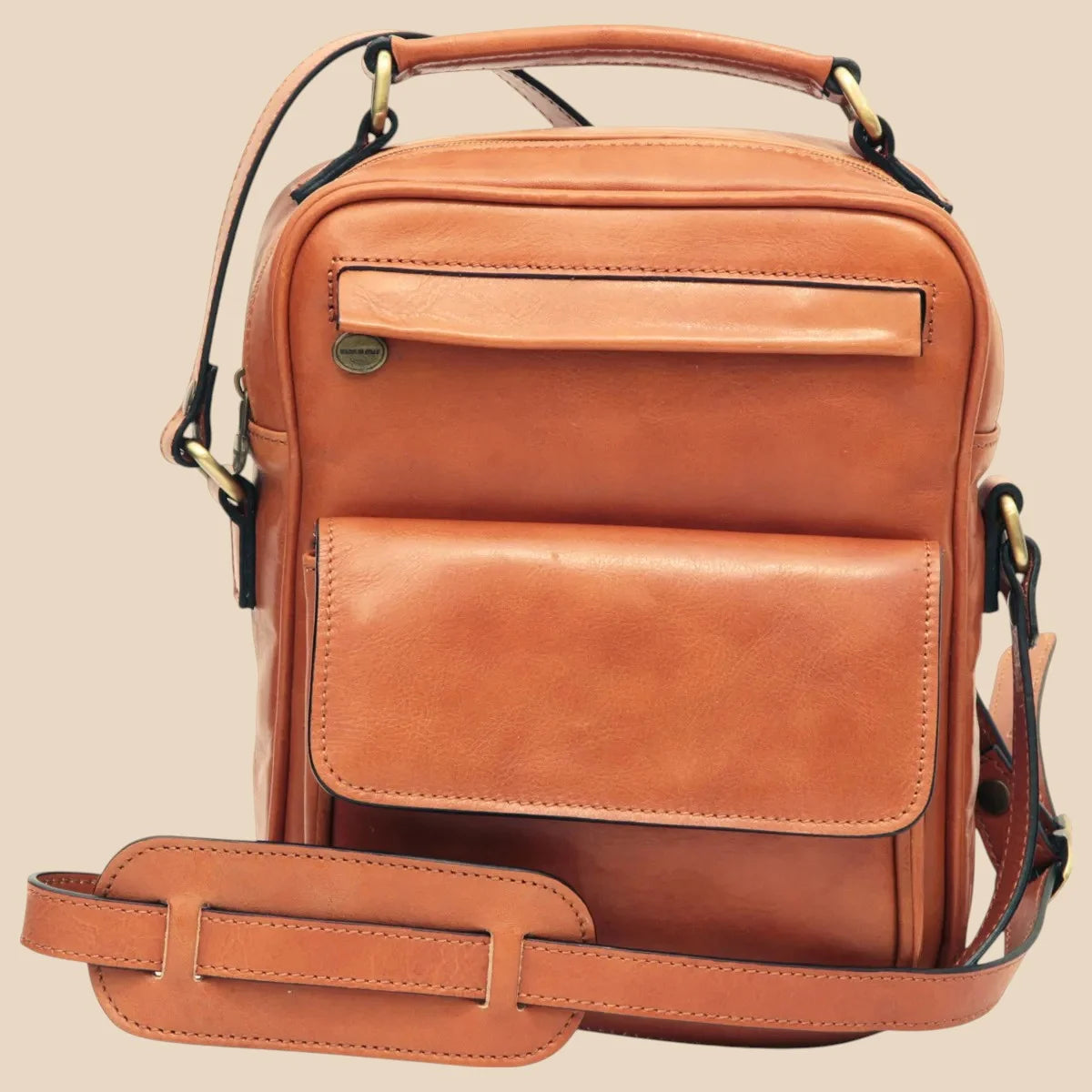 Leather Shoulder Bag With Front Pocket - Image 1 | Bufalo d'Oro