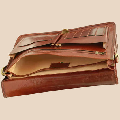 Cowhide Leather Full Length Flap Briefcase - Image 18 | Bufalo d'Oro