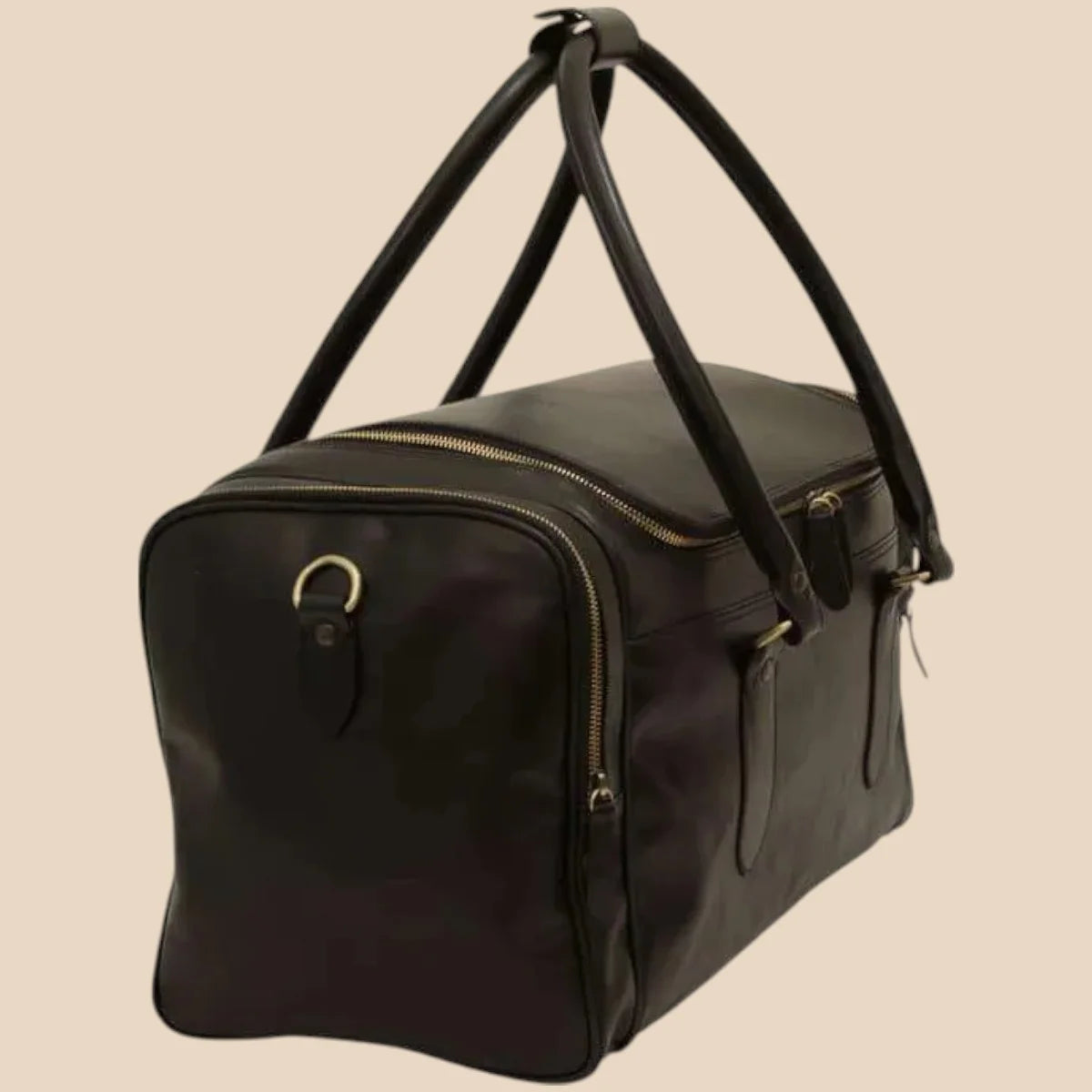 Round Metal Zip Leather Travel Bag - Image 3 | Bufalo d'Oro