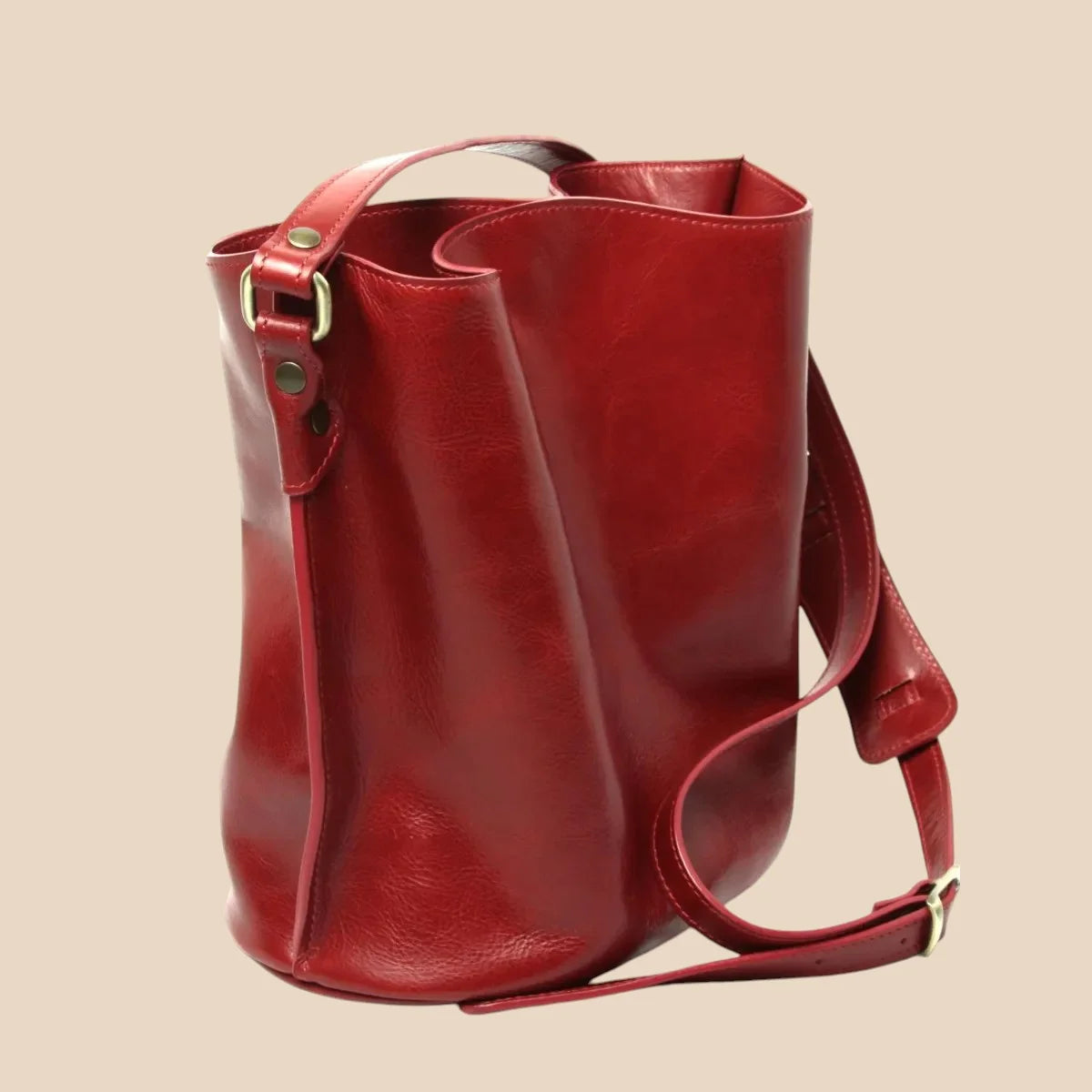 Full Grain Leather Shoulder Bag With Leather Red Rose - Image 5 | Bufalo d'Oro