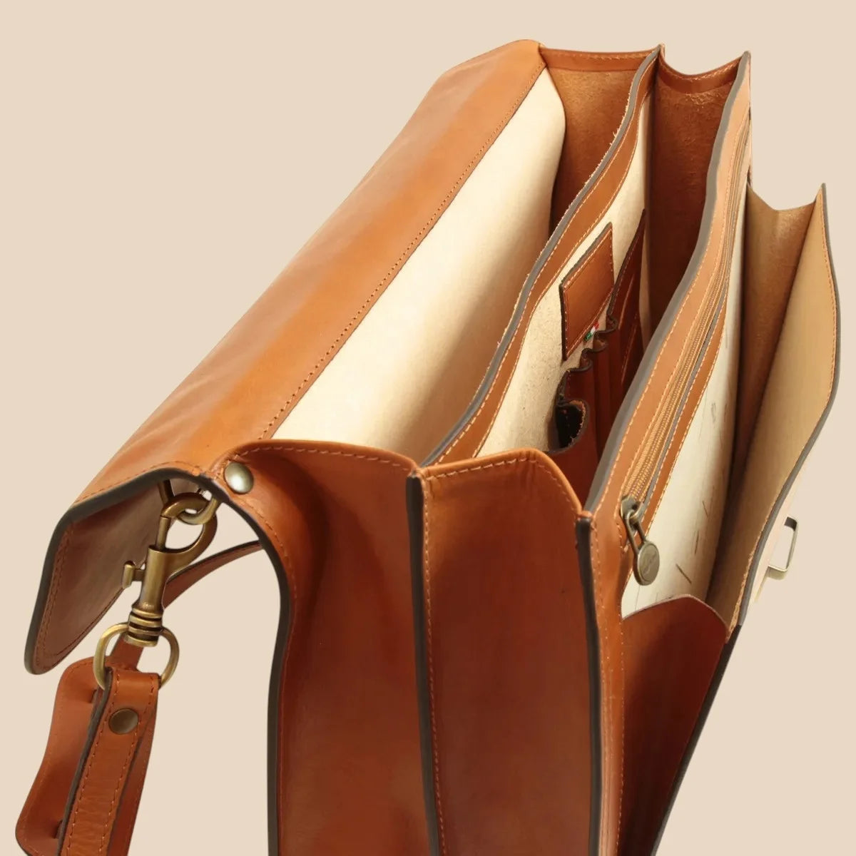 Briefcase With Leather Shoulder Strap - Brown Colonial - Image 9 | Bufalo d'Oro