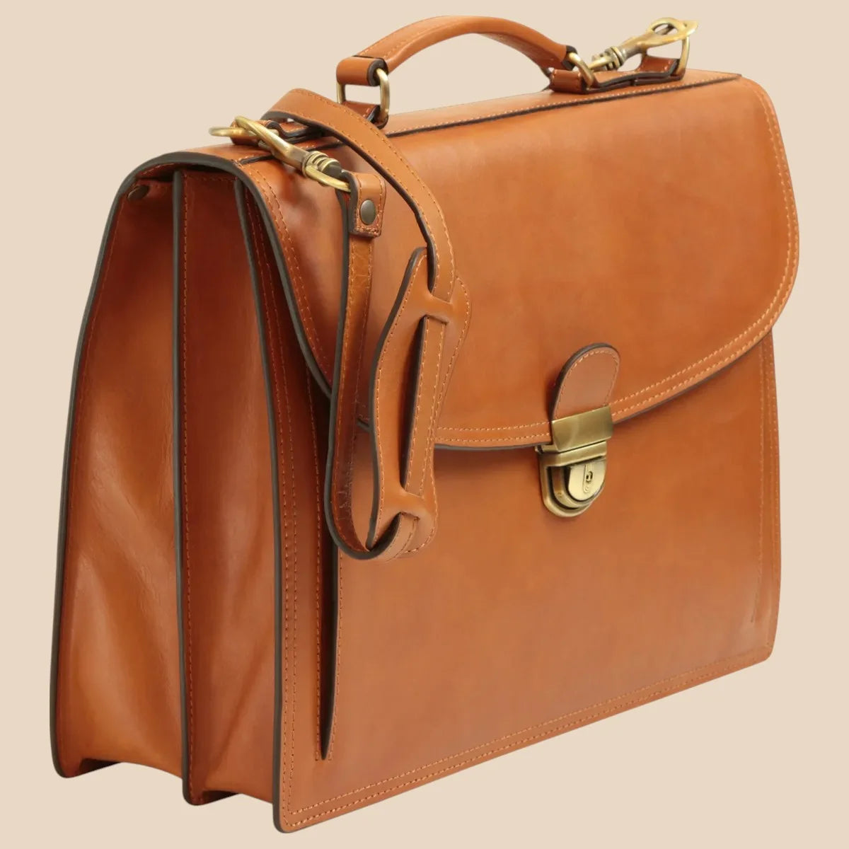Briefcase With Leather Shoulder Strap - Brown Colonial - Image 5 | Bufalo d'Oro