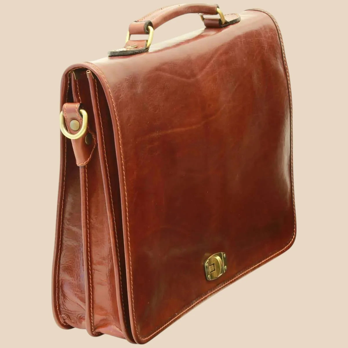 Cowhide Leather Full Length Flap Briefcase - Image 17 | Bufalo d'Oro