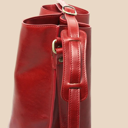 Full Grain Leather Shoulder Bag With Leather Red Rose - Image 4 | Bufalo d'Oro