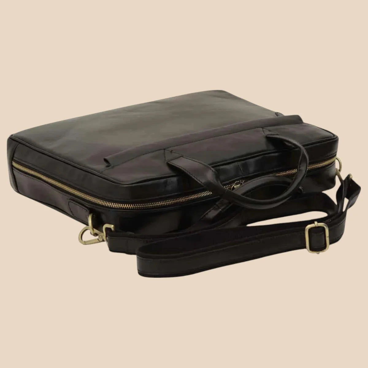 Leather Briefcase With Zip Closure - Image 8 | Bufalo d'Oro