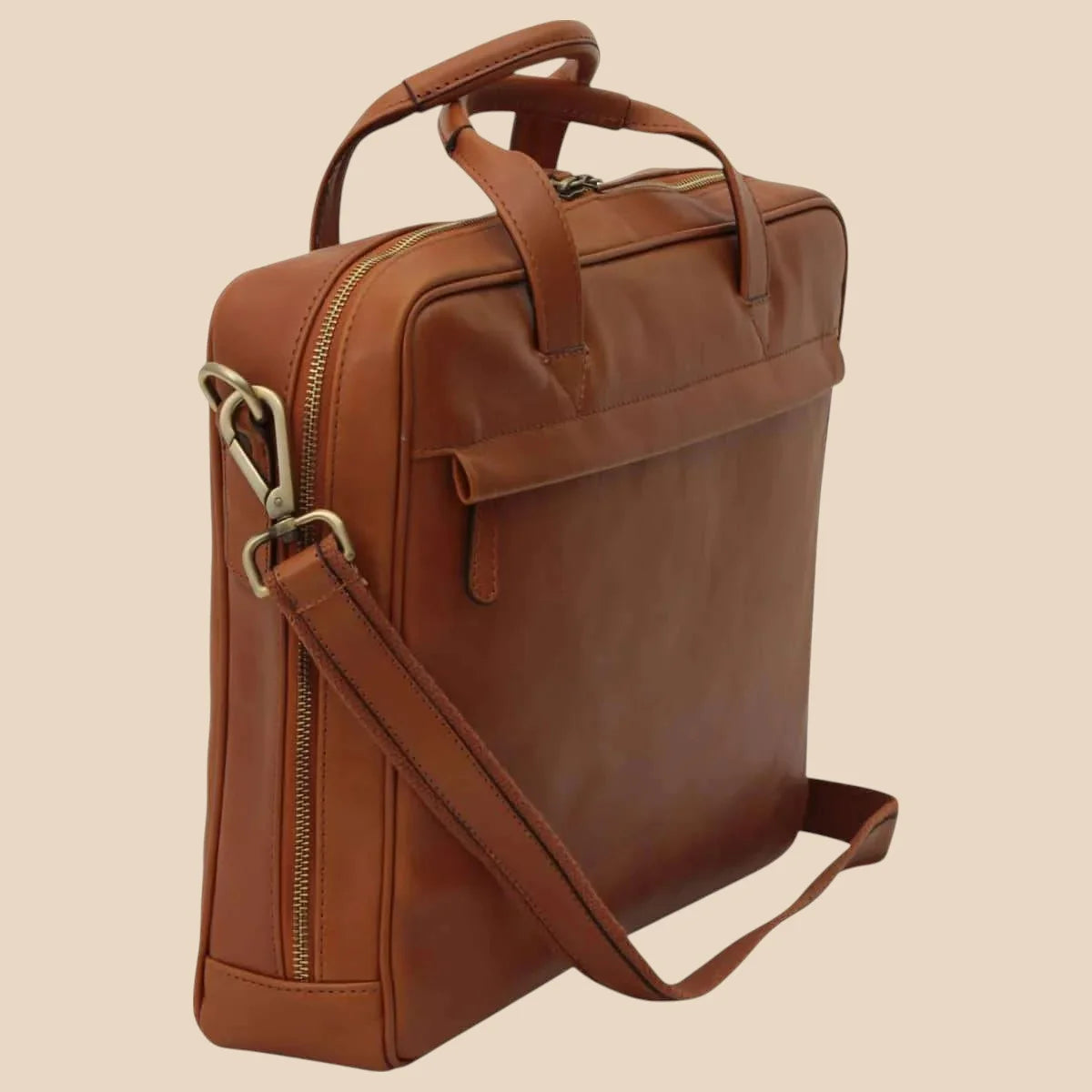 Leather Briefcase With Zip Closure - Image 4 | Bufalo d'Oro