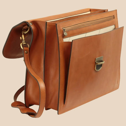 Briefcase With Leather Shoulder Strap - Brown Colonial - Image 10 | Bufalo d'Oro