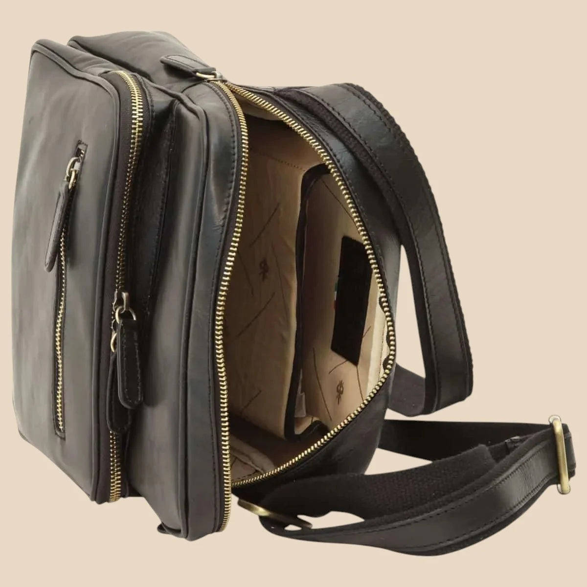 Small Leather Bag With Zip Closures - Image 12 | Bufalo d'Oro