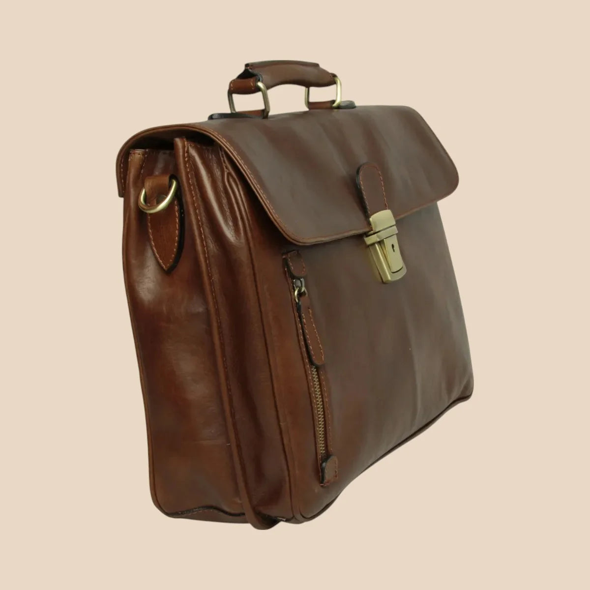Oiled Calfskin Leather Briefcase With Shoulder Strap - Image 3 | Bufalo d'Oro
