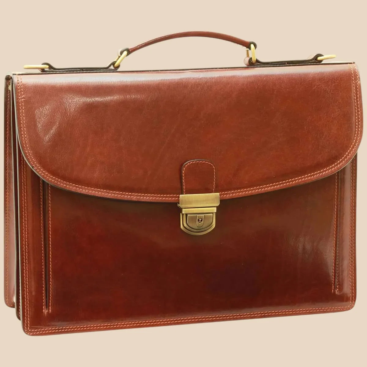 Briefcase With Leather Shoulder Strap - Brown Colonial - Image 1 | Bufalo d'Oro