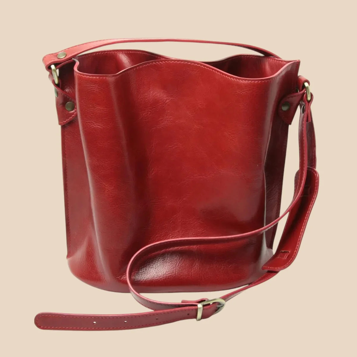 Full Grain Leather Shoulder Bag With Leather Red Rose - Image 8 | Bufalo d'Oro