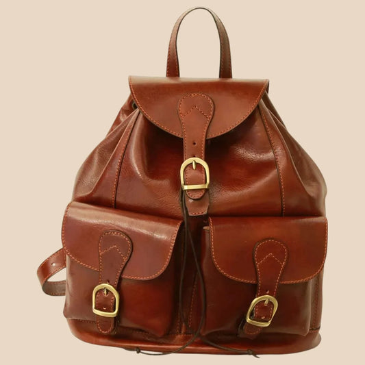 Leather Backpack With 2 Exterior Pockets - Image 1 | Bufalo d'Oro